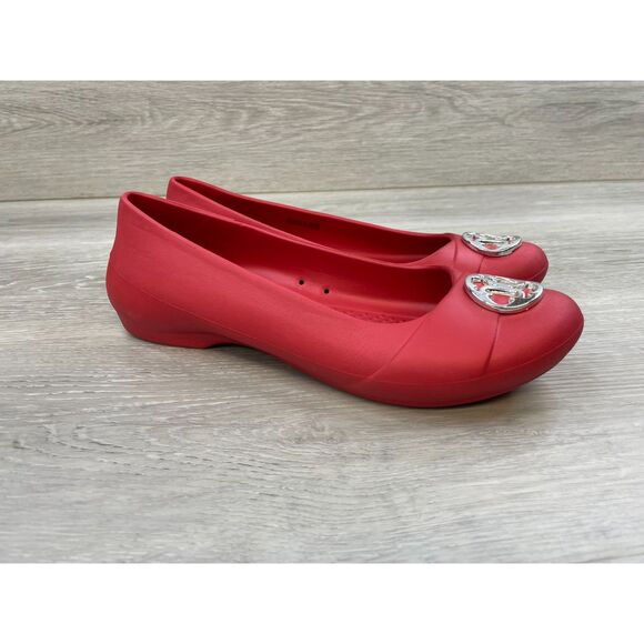 Crocs Gianna Disc Women's Ballet Flat Medallion Slip-On Rubber US 8 Red Shoes - Picture 1 of 10